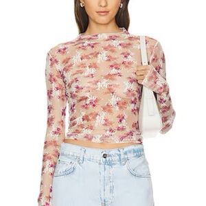 Free People Pink Floral Mesh Top